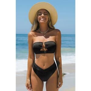 CUPSHE X VANESA Women's Sparkling Lurex Cheeky Bikini Bottoms Set Medium Black